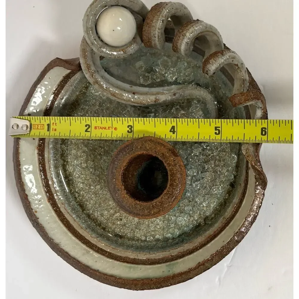 Art Studio Pottery Signed Objet d'art Hand Crafted Stoneware Candlestick Holder